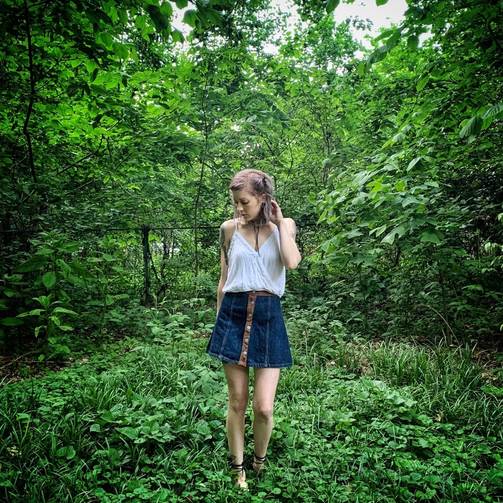 Indigo Rein | A-Line Mini Skirt | Denim & Suede - Picture 6 of 6
